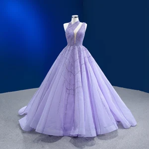 High End Charming Lavender Handmade Beading Sequins Prom Dresses 2023 Ball Gown Halter Sleeveless Backless Court Train Prom Formal Dresses
