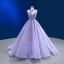 High End Charmant Lavendel Handgefertigt Perlenstickerei Pailletten Ballkleider 2023 Ballkleid Neckholder Ärmellos Rückenfreies Hof-Schleppe Ball Festliche Kleider
