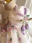 Chic / Beautiful White Beading Appliques Birthday Short Flower Girl Dresses 2026 Ball Gown Scoop Neck Puffy Short Sleeve