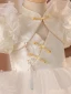 Style Chinois Blanche Volants en Cascade Anniversaire Robe Ceremonie Fille 2024 Robe Boule Col Haut Gonflée Manches Courtes Dos Nu Longue