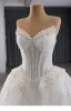 Luxury / Gorgeous White Handmade  Beading Rhinestone Pearl Sequins Wedding Dresses 2024 Ball Gown Strapless Sleeveless Backless Court Train Wedding