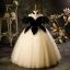 Fashion Black Pearl Flower Birthday Flower Girl Dresses 2023 Ball Gown High Neck Short Sleeve Floor-Length / Long