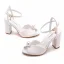 Elegante Weiß Perle Brautschuhe 2024 Knöchelriemen 9 cm Thick Heels Peeptoes Hochzeit Sandaletten Hochhackige