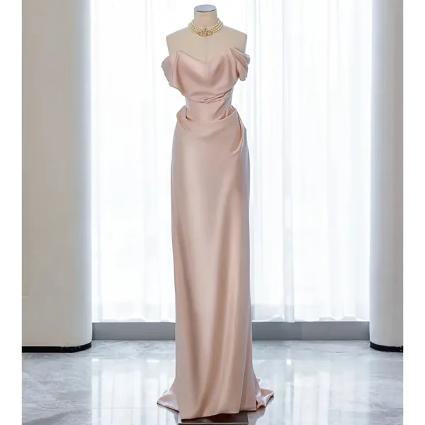 Modest / Simple Black Satin Evening Dresses 2024 Trumpet / Mermaid Strapless Sleeveless Backless Floor-Length / Long Evening Party Formal Dresses