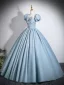 Élégant Bleu Ciel Noeud Robe De Bal 2026 Robe Boule Encolure Carrée Gonflée Manches Courtes Dos Nu Longue Robe De Ceremonie
