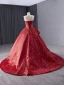 High-end Red Beading Prom Dresses 2024 Ball Gown Strapless Sleeveless Backless Court Train Prom Formal Dresses