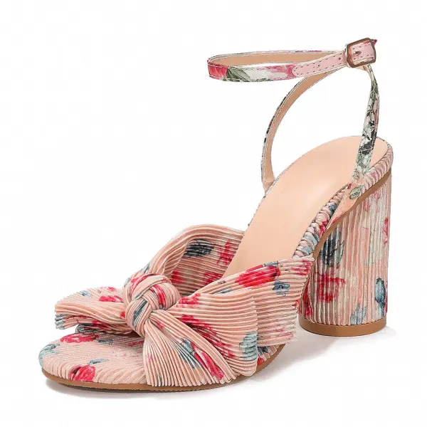 Vintage / Retro Gold Bow Street Wear Womens Sandals 2022 Ankle Strap 6 cm Thick Heels Open / Peep Toe Sandals High Heels