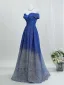 Sleek Glitter Gradient-Color Royal Blue Prom Dresses 2026 A-Line / Princess Off-The-Shoulder Short Sleeve Backless Floor-Length / Long Formal Dresses