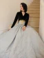 Elegant Black Evening Dresses 2023 A-Line / Princess V-Neck Long Sleeve Floor-Length / Long Prom Formal Dresses