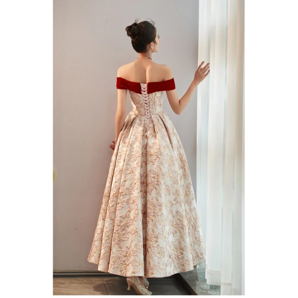 Chic / Beautiful Red Printing Prom Dresses 2023 A-Line / Princess Off-The-Shoulder Sleeveless Backless Floor-Length / Long Prom Formal Dresses
