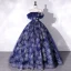 Vintage / Retro Navy Blue Prom Dresses 2022 Ball Gown Off-The-Shoulder Short Sleeve Backless Rhinestone Floor-Length / Long Prom Formal Dresses