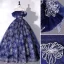 Vintage / Retro Navy Blue Prom Dresses 2022 Ball Gown Off-The-Shoulder Short Sleeve Backless Rhinestone Floor-Length / Long Prom Formal Dresses