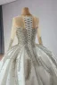 Haut de Gamme Blanche Fait main Faux Diamant Robe De Mariée 2024 Robe Boule Encolure Dégagée Manches Longues Tribunal Train Mariage