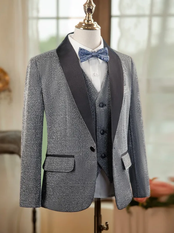 Grey 6-piece Long Sleeve Wedding Boys Wedding Suits 2024 Body Jewellery Coat Pants Shirt Tie Vest