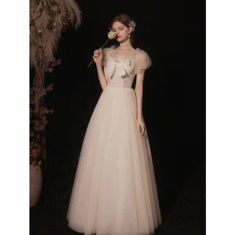 Charmant Ivoire En Dentelle Fleur Robe De Bal 2022 Princesse Encolure Carrée Noeud Gonflée Manches Courtes Dos Nu Longue Promo Robe De Ceremonie