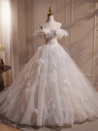 Moda Blanco Perla Apliques Ruffle Vestidos de gala 2024 Ball Gown Spaghetti Straps Manga Corta Sin Espalda Largos Gala Vestidos Formales