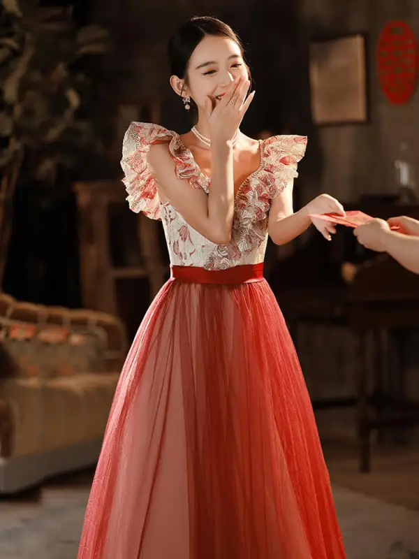 Charmant Rouge Perlage Paillettes Robe De Soirée 2022 Princesse De l'épaule Sans Manches Dos Nu Longue Soirée Robe De Ceremonie