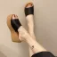 Schlicht Schwarz Freizeit Sommer Strand Sandalen Damen 2023 7 cm Keilabsatz Peeptoes Sandaletten