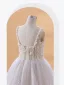 Chic / Beautiful White Beading Pearl Short Birthday Flower Girl Dresses 2024 Spaghetti Straps Sleeveless Backless
