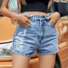 Fashion Women Mini Shorts Jeans Sky Blue Printing Street Wear Summer Bottoms