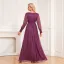 Modest / Simple Fuchsia Glitter Prom Dresses 2024 A-Line / Princess V-Neck Long Sleeve Floor-Length / Long Prom Formal Dresses