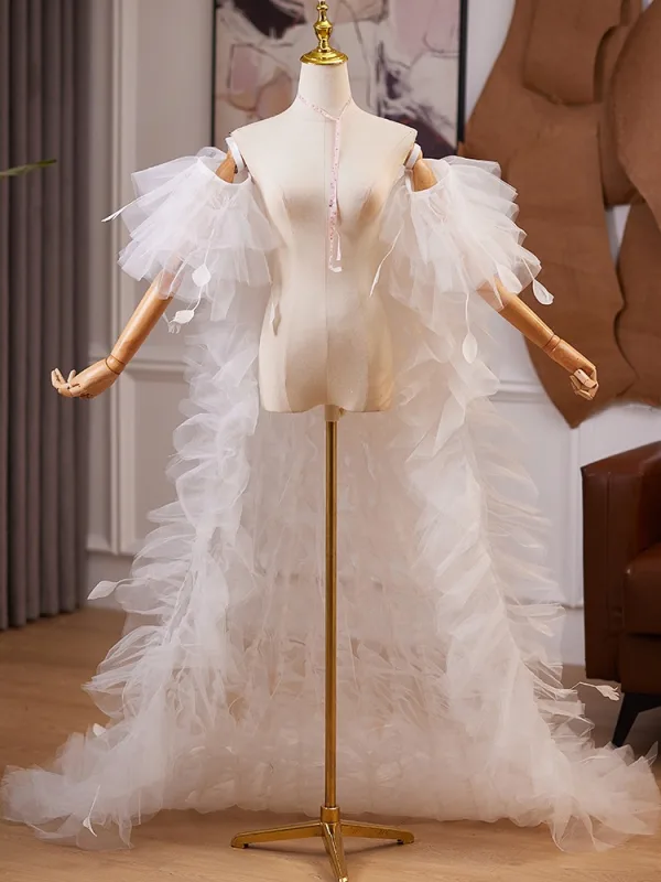 Charming White Cascading Ruffles Wedding Short Sleeve shawl 2025 Tulle