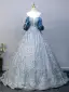 Chic / Belle Bleu Ciel Perlage Paillettes Robe De Bal 2025 Robe Boule Volants De l'épaule Manches Courtes Dos Nu Longue Promo Robe De Ceremonie