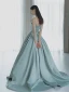 Élégant Bleu Ciel Robe De Bal 2024 Princesse Bretelles Spaghetti Perle Sans Manches Dos Nu Train De Balayage Promo Robe De Ceremonie