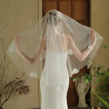 Élégant Blanche Appliques Tulle Voile De Mariée 2025