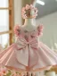 Lovely Candy Pink Sequins Short Birthday Flower Girl Dresses 2024 Ball Gown Scoop Neck Ruffle Short Sleeve Bow