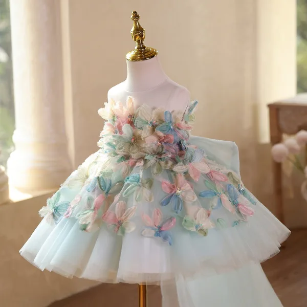 Flower Fairy Blushing Pink Beading Appliques Sequins Birthday Short Flower Girl Dresses 2025 Ball Gown Scoop Neck Sleeveless Backless Tulle