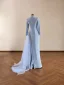 Musulmane Bleu Ciel Faux Diamant Robe De Bal 2026 Trompette / Sirène Col Haut Manches Longues Train De Balayage Robe De Ceremonie
