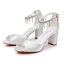 Chic / Belle Blanche Faux Diamant Chaussure De Mariée 2024 Bride Cheville 7 cm Talons Épais Peep Toes / Bout Ouvert Mariage Sandales Talons Hauts
