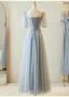 Chic / Belle Gris Perlage Faux Diamant Paillettes Robe Demoiselle D'honneur 2023 Princesse Encolure Carrée Manches Courtes Dos Nu Longue