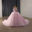 Luxe Rougissant Rose Fait main Perlage Perle Paillettes Appliques Robe De Mariée 2025 Robe Boule De l'épaule Manches Courtes Dos Nu Chapel Train Mariage