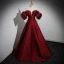 Chic / Beautiful Burgundy Satin Prom Dresses 2023 Ball Gown Off-The-Shoulder Puffy Short Sleeve Backless Floor-Length / Long Prom Formal Dresses