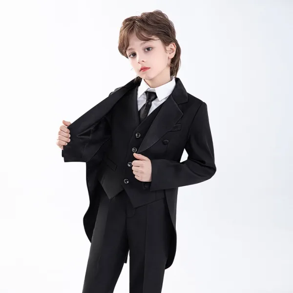 Noire Manches Longues Mariage Costume Garçon Mariage 2025 Manteau Bijoux De Corps Pantalon Chemise Cravate Gilet