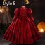 Elegant Burgundy Lace Flower Birthday Flower Girl Dresses 2024 Ball Gown High Neck Short Sleeve Floor-Length / Long