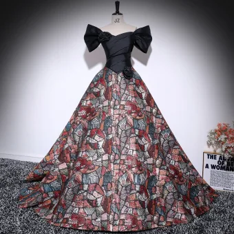 Inhabituel Multi Couleurs Plaid Robe De Bal 2025 Robe Boule De L Épaule Manches Courtes Dos Nu Longue Robe De Ceremonie