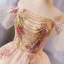 Flower Fairy Champagne Beading Sequins Pearl Lace Flower Homecoming Graduation Dresses 2025 Ball Gown Off-The-Shoulder Short Sleeve Backless Knee-Length Formal Dresses
