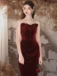 Charming Burgundy Velvet Evening Dresses 2024 Trumpet / Mermaid Spaghetti Straps Sleeveless Backless Floor-Length / Long Evening Party Formal Dresses