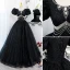 Élégant Noire Perle Faux Diamant Paillettes Robe De Bal Longue 2022 Robe Boule Encolure Dégagée Gonflée Manches Courtes Dos Nu Promo Robe De Ceremonie