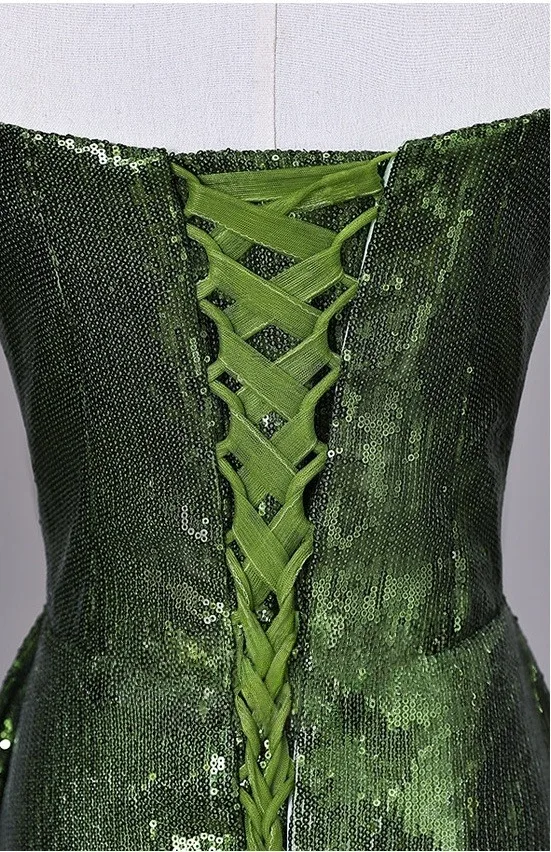 Vintage / Retro Dark Green Sequins Evening Dresses  2026 A-Line / Princess Strapless Sleeveless Backless