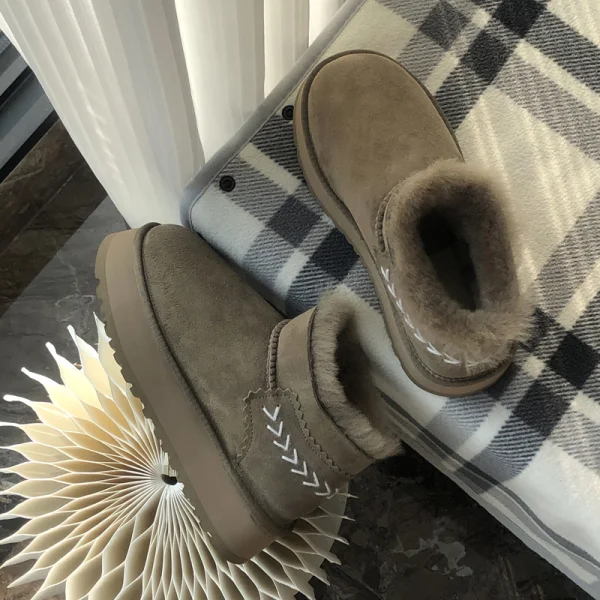 Keep Warm Winter Brown Street Wear Suede Snow Boots 2024 Leather Round Toe Womens Boots