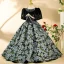 Vintage / Retro Black Rhinestone Floral Birthday Flower Girl Dresses 2024 Ball Gown Scoop Neck Short Sleeve Floor-Length / Long