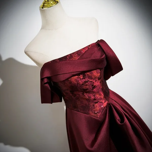 Vintage / Retro Burgundy Prom Dresses 2025 A-Line / Princess Strapless Sleeveless Backless Floor-Length / Long Prom Formal Dresses