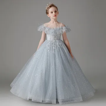 Chic Beautiful Grey Sequins Tassel Birthday Flower Girl Dresses 2024 Ball Gown Scoop Neck Short Sleeve Backless Floor Length Long