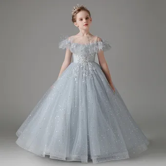 Chic Beautiful Grey Sequins Tassel Birthday Flower Girl Dresses 2024 Ball Gown Scoop Neck Short Sleeve Backless Floor Length Long