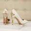 Charming White Metal Flower Glitter Wedding Shoes 2024 10 cm Stiletto Heels Pointed Toe Wedding High Heels PU