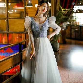 Chic Beautiful Mint Green Prom Dresses 2022 A Line Princess V Neck Beading Sequins Puffy Short Sleeve Floor Length Long Prom Formal Dresses